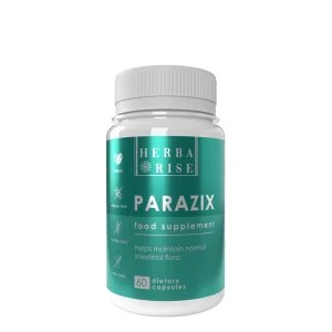 Опаковка HerbaRise Parazix / Parazix – натурална добавка против паразити, съдържа 60 капсули, за чревен баланс и детокс